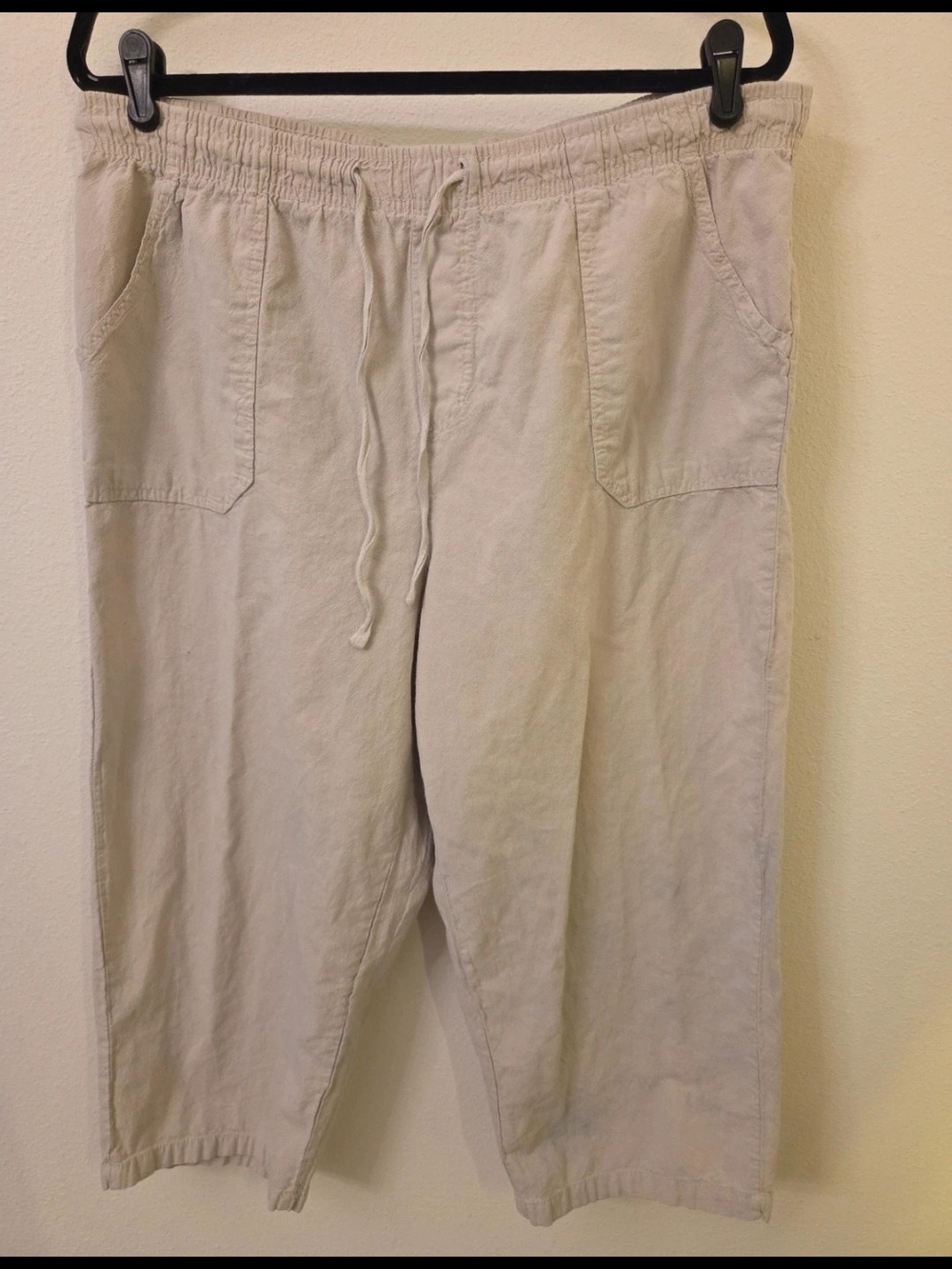 Women's Relaxed Cotton Drawstring Cropped Pants - Beige - Picture 2 of 5